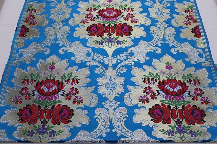 Tissu brocart de soie : motif floral pivoine dahlia, 74 cm de large, tissu de mariage