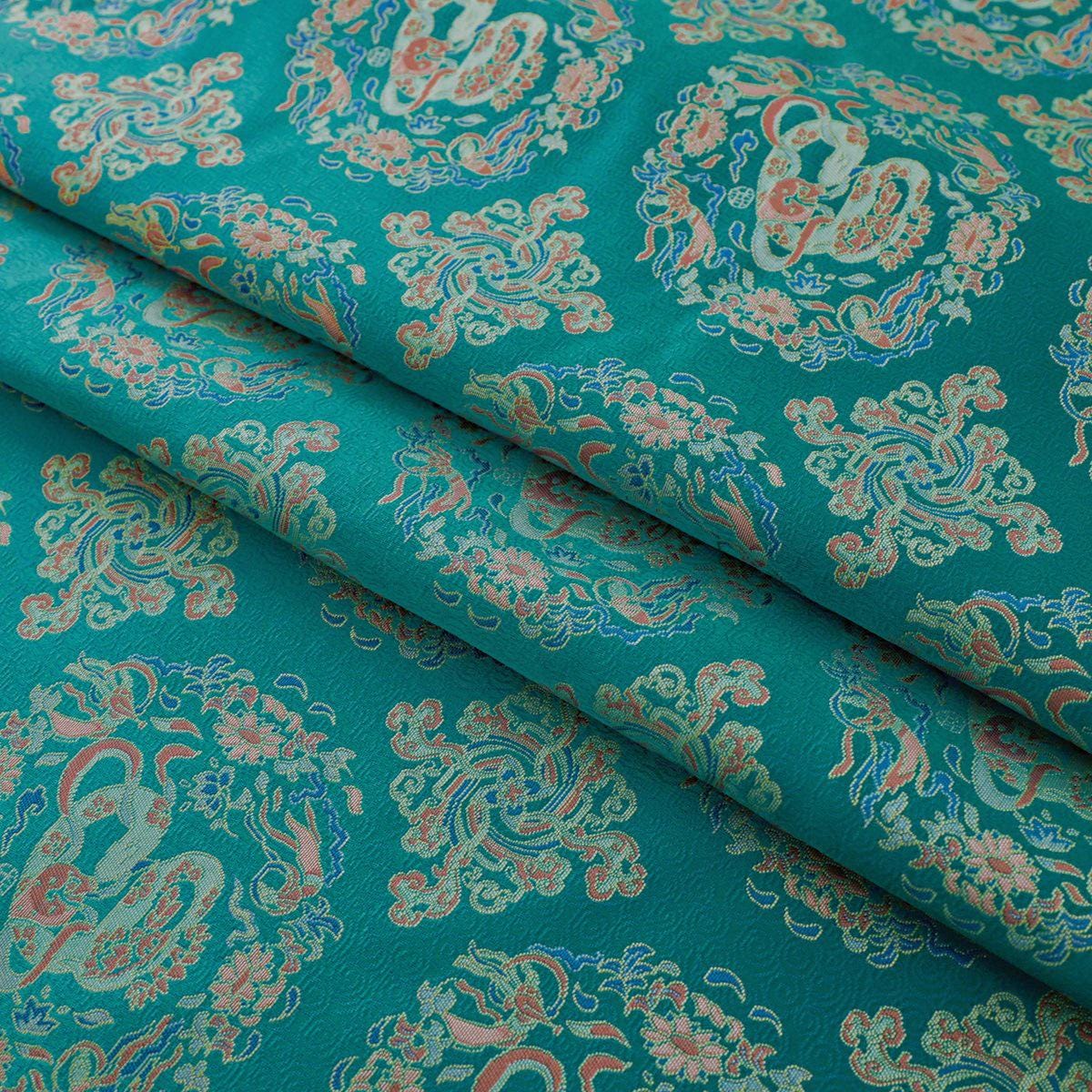 Teal Brocade Fabric: 59"W Rayon Blend, Square Pattern