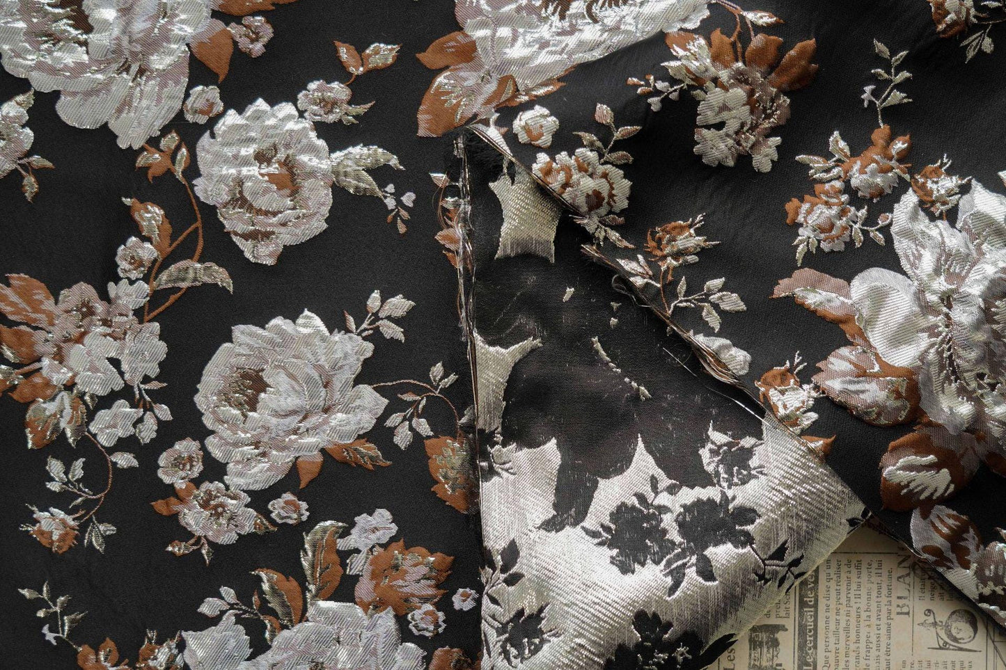 Gold Thread Floral Jacquard Fabric: 3D Texture Upholstery, 56"W