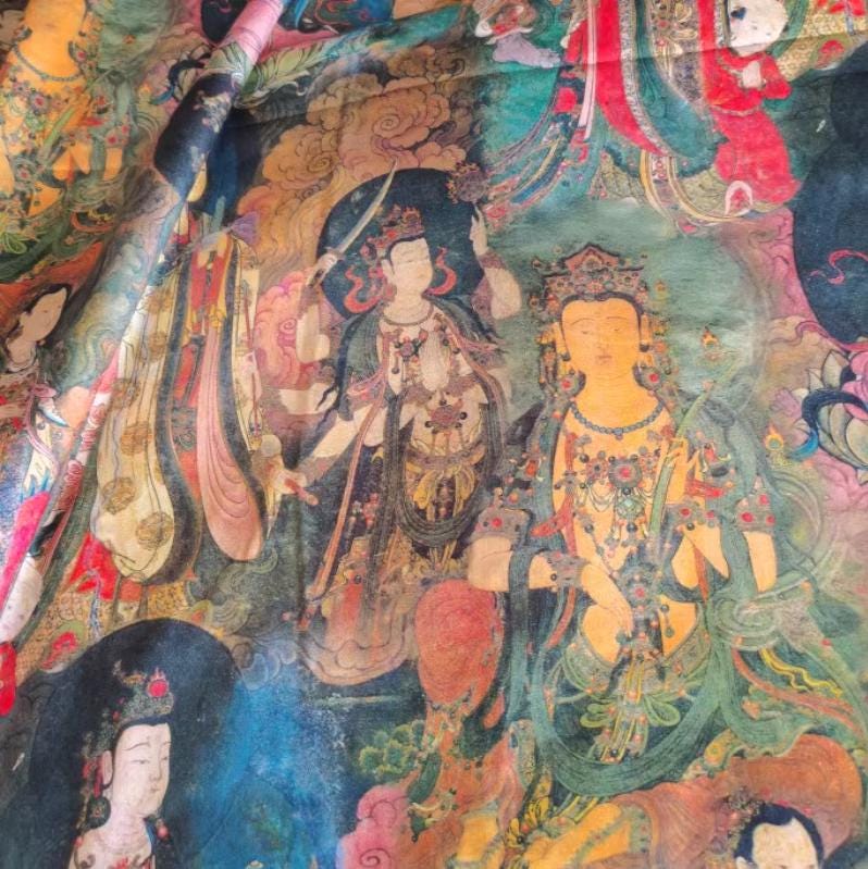 Dunhuang Fresco Fabric: Asian Vintage Style Cotton (43"W)