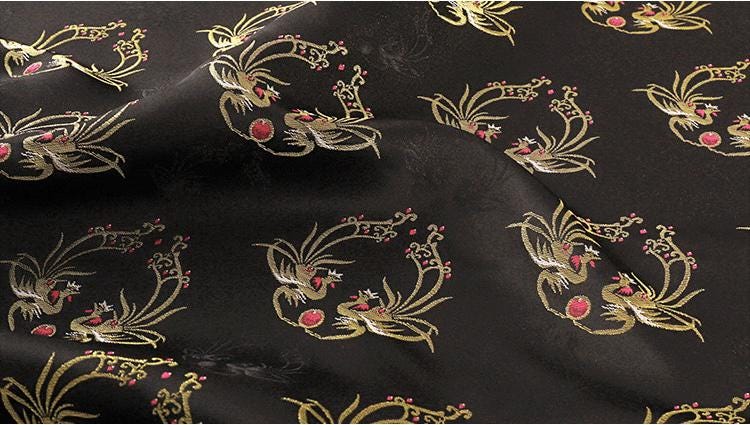 Phoenix Brocade Fabric: Japanese Nishijin Weaving with Gold Thread (59"W)