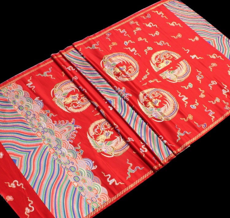 Embroidered Phoenix Brocade Fabric: Chinese Wedding Cheongsam Silk Rayon Blend