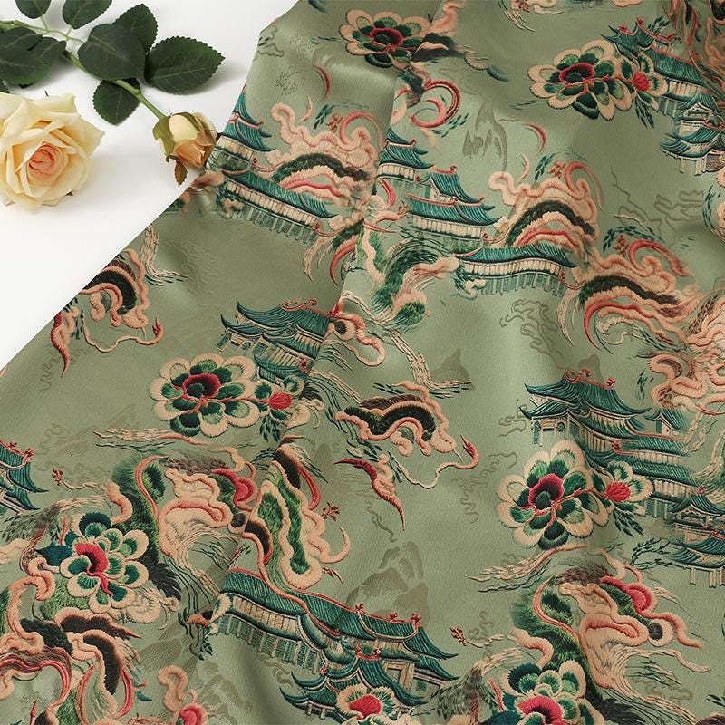 Tissu jacquard satiné : 150 cm de large, imprimé numérique en soie shantung – Ameublement, costumes, décoration