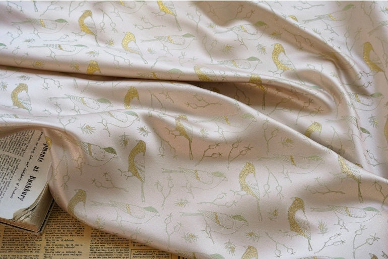 Birds Jacquard Satin Fabric: Brocade Sewing Material, 59"W
