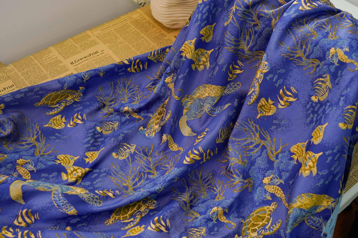 Underwater World Jacquard Fabric: 3D Designer Upholstery, Costume, Decor (55"W)