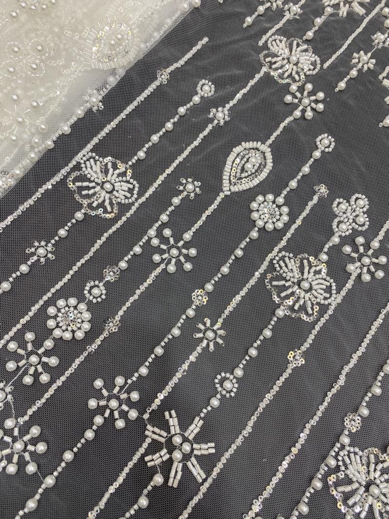 3D Beaded Sequin Lace Fabric: Bridal Wedding Veil, Doll Making