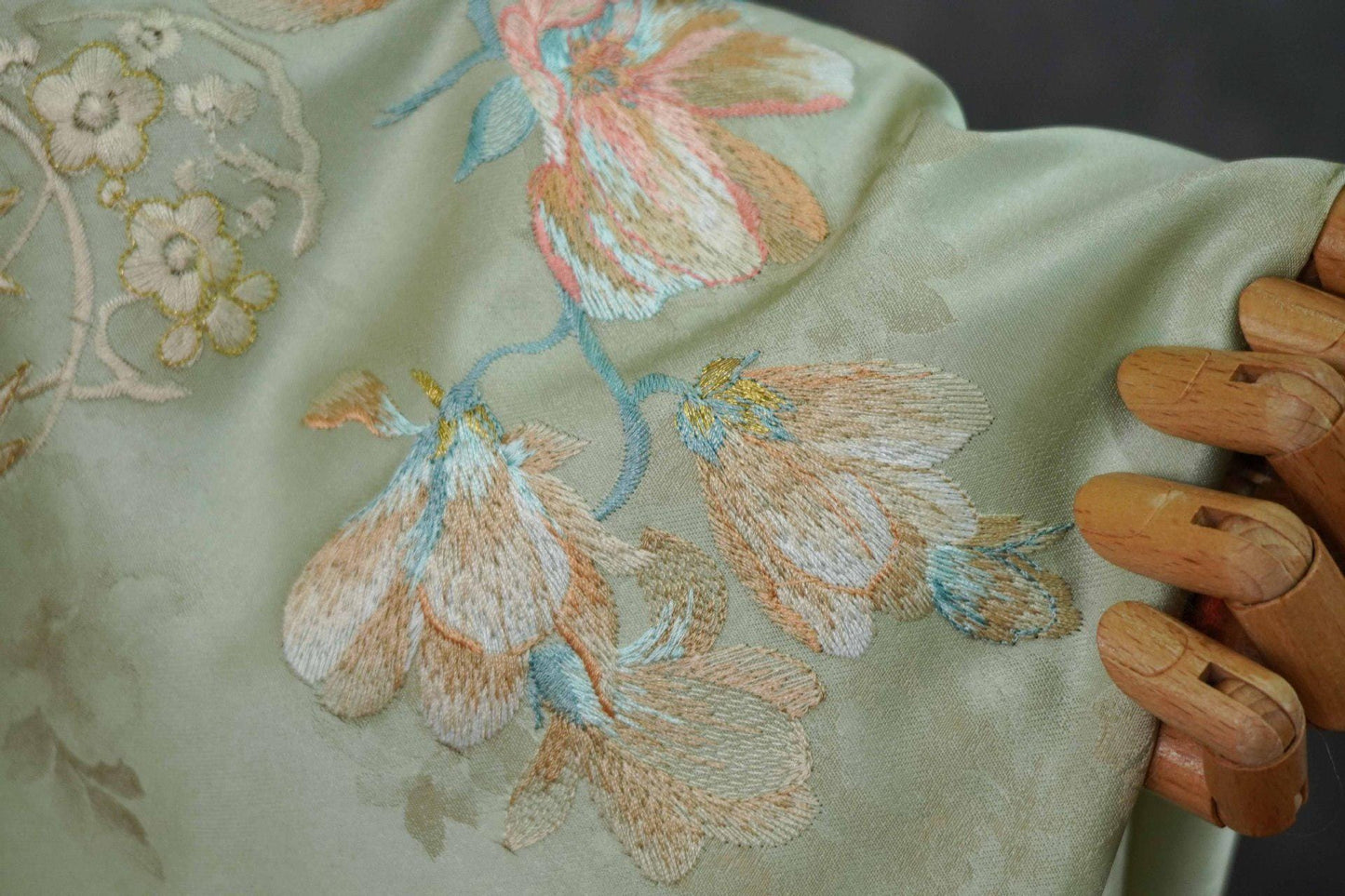 Silk Brocade Fabric: 59"W Peony Pattern for Cheongsam, Robes, Upholstery