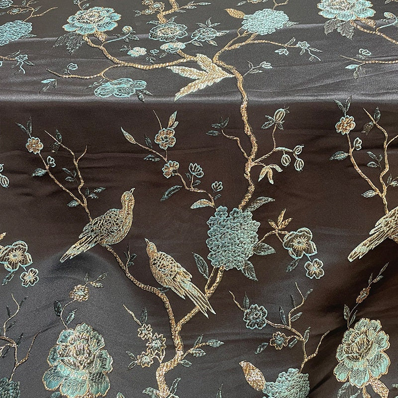 Tissu brocart jacquard Oiseau d'argent : Cheongsam, Qipao, Costume, Décoration (57 po de largeur)
