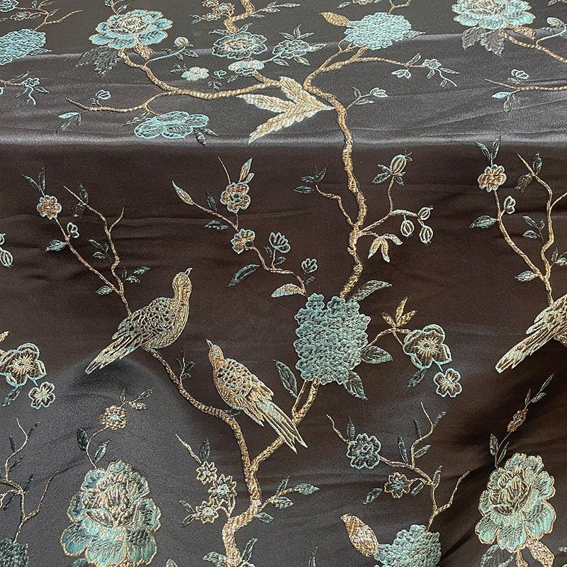 Silver Bird Jacquard Brocade Fabric: Cheongsam, Qipao, Costume, Decor (57" W) - Poppylollipop