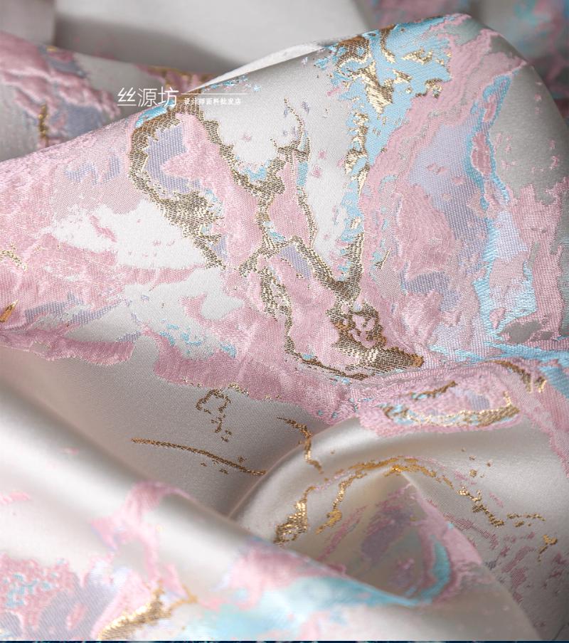 Gold Thread Jacquard Fabric: 3D Oil Painting Texture, 57" Wide