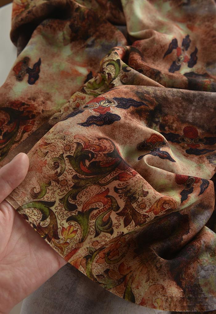 Dunhuang Floral Cotton Fabric: Vintage Style Drapery, Upholstery (55"W)