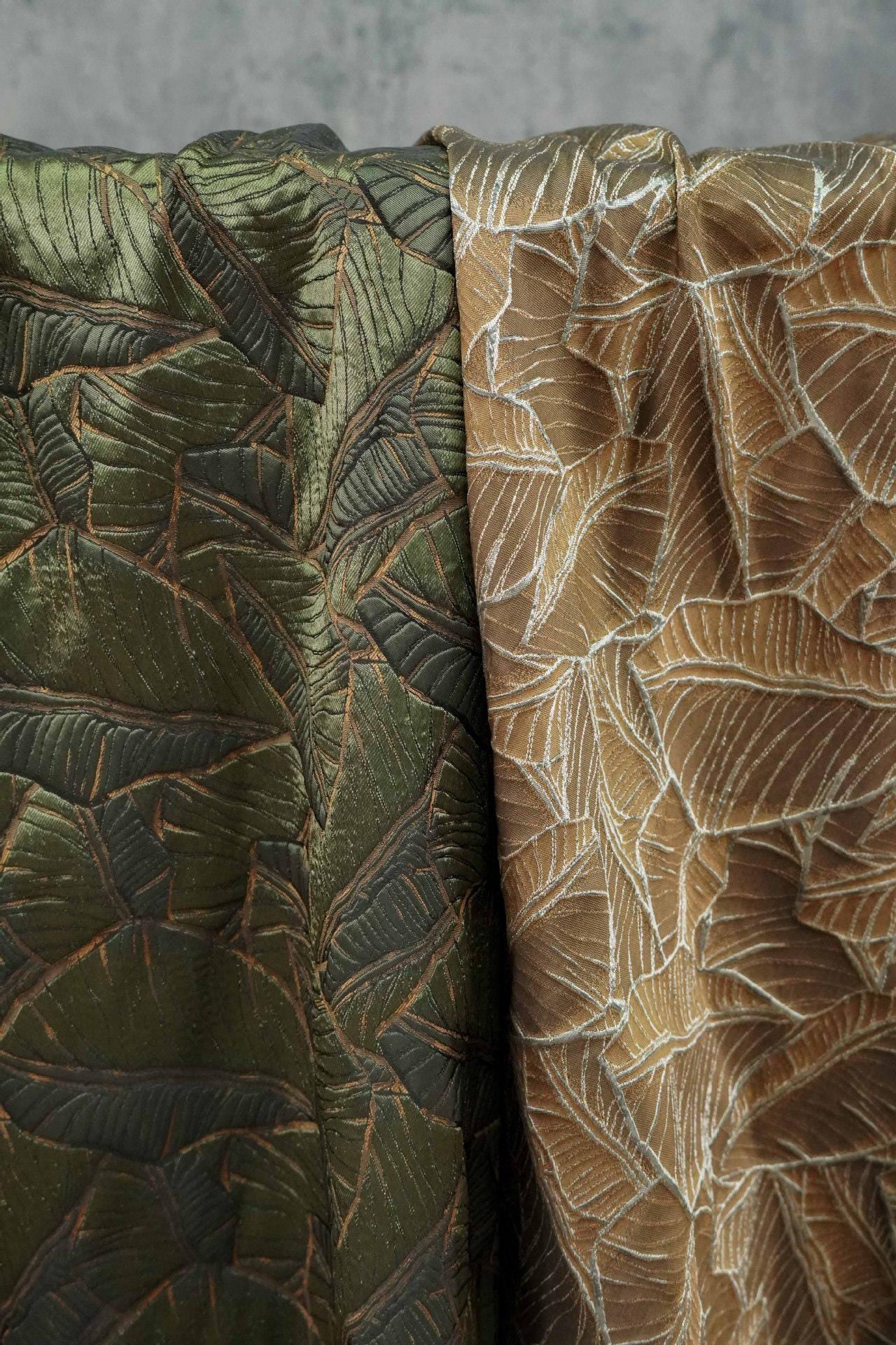Retro Leaf Embossed Jacquard Upholstery Fabric ��� 3D Textured Material by the Ya"Wide