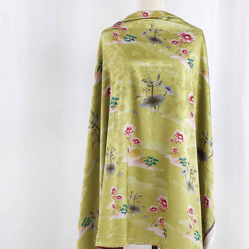 Floral Tea Silk Satin Fabric - 59"W Digital Print