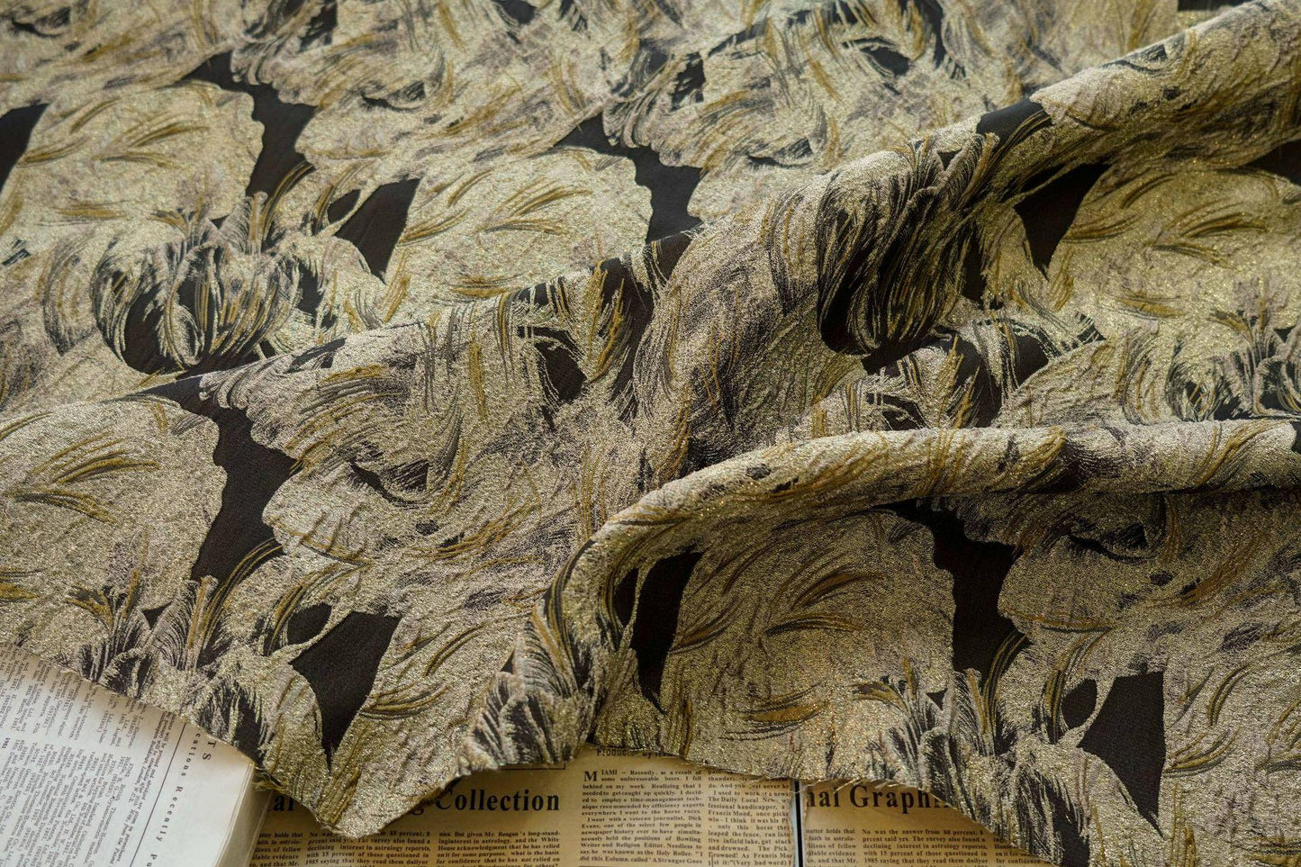 Gold Thread Jacquard Fabric: Oil Painting Style, 54" Wide
