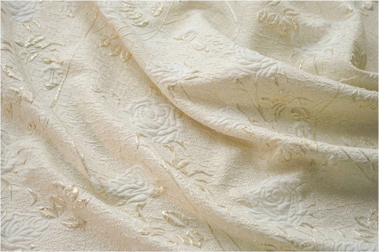 Gold Thread Peony Jacquard Fabric: 55" Wide Designer Upholstery