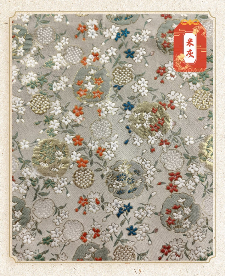 Japanese Dianthus Silk Brocade Fabric: Kimono Bowknot Sewing Material