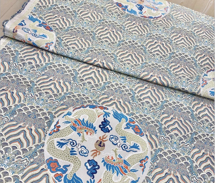 Dragon Sea Wave Brocade Fabric: Silk Rayon Jacquard (29.5"/75cm)