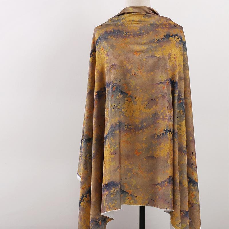 Tissu satiné de soie à motif papillon thé, imprimé ancien, 150 cm de large