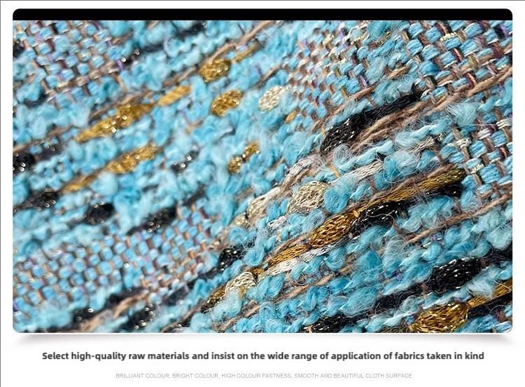 Coarse Woven Tweed Fabric: Blue Sequin Sparkle, 59" Wide