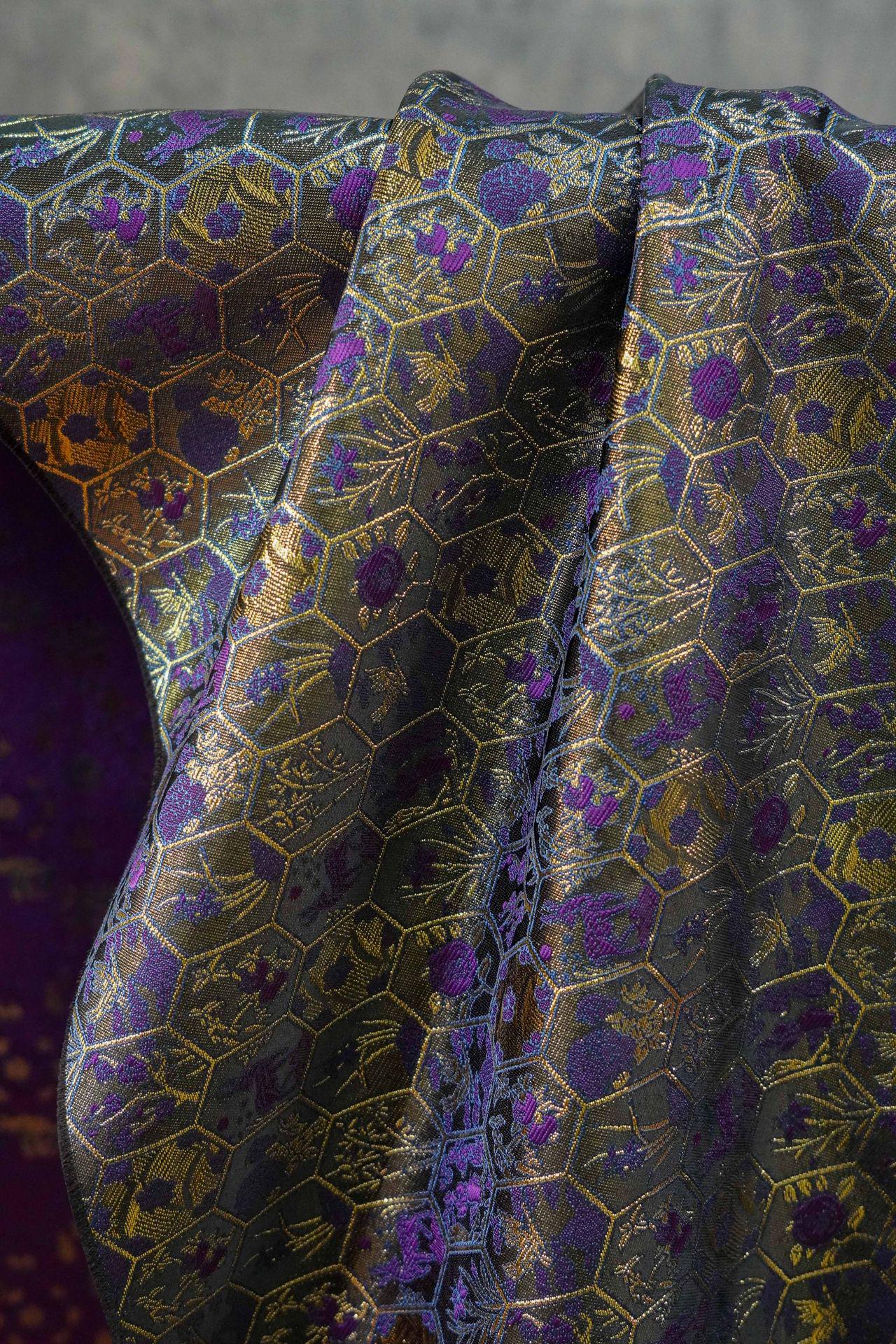 Gold Thread Brocade Fabric ��� Diamond Medallion, Tibetan Sty"W
