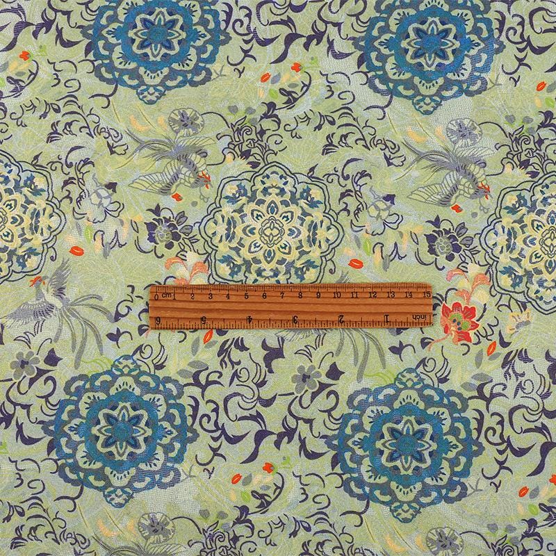 Teal Floral Brocade-Style Jacquard Fabric with Shimmer ��� Luxurious Rayon Blend Decorative Textil" Wide