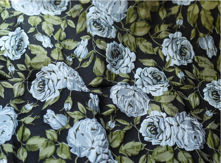 Dahlia Floral Jacquard Fabric: 3D Wrinkle Texture, 56" Wide
