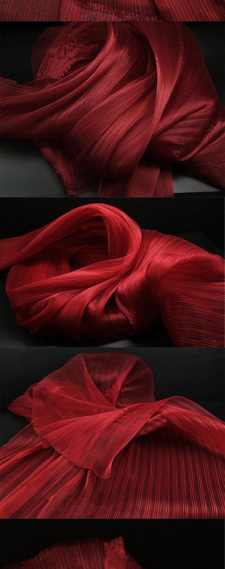 Pleated Organza Fabric: Shiny Crinkled Texture, 55" Wide