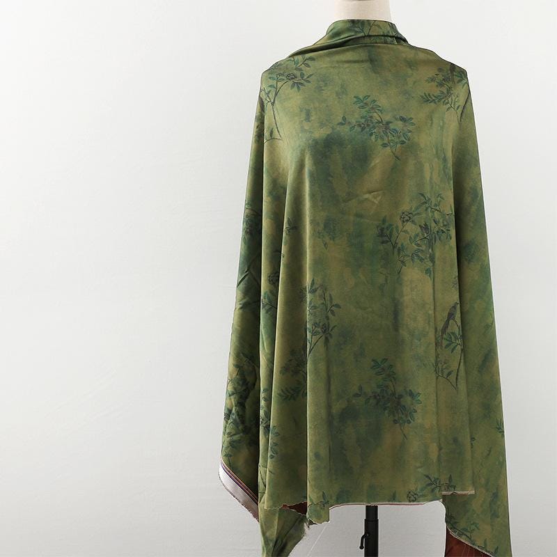 Green Floral Tea Silk Satin Fabric - 59" Wide - Poppylollipop
