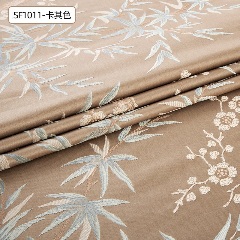 Bamboo Jacquard Fabric: Floral Upholstery, Costume & Decor - 58"W