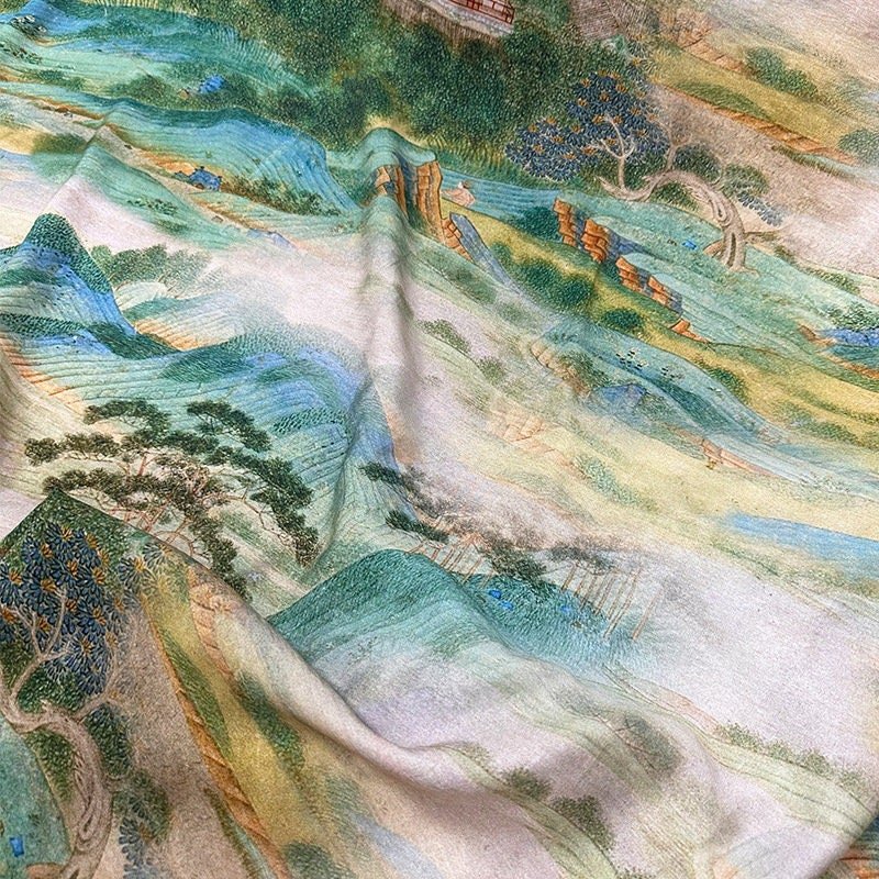 Tencel Ramie Fabric: Landscape Print Sewing Material - Poppylollipop