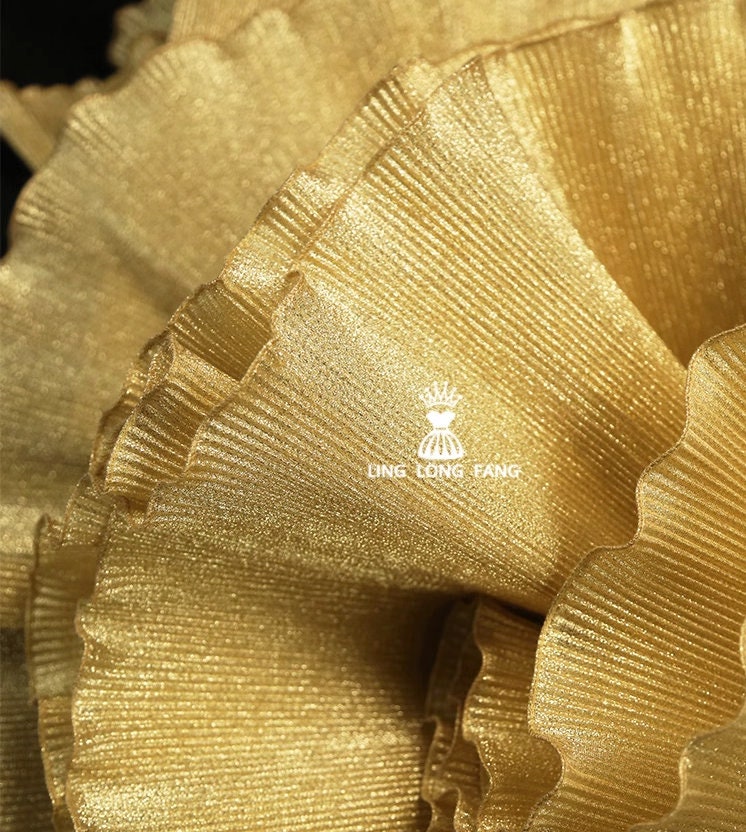 Metallic Luster Organza Lace: 3D Ruffle Designer Fabric, 27cm Wide