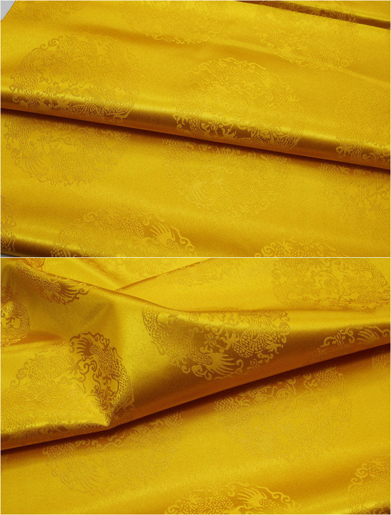 Gold Chinese Dragon Brocade Fabric: Buddhist Tibetan Silk Rayon (29.5"W)