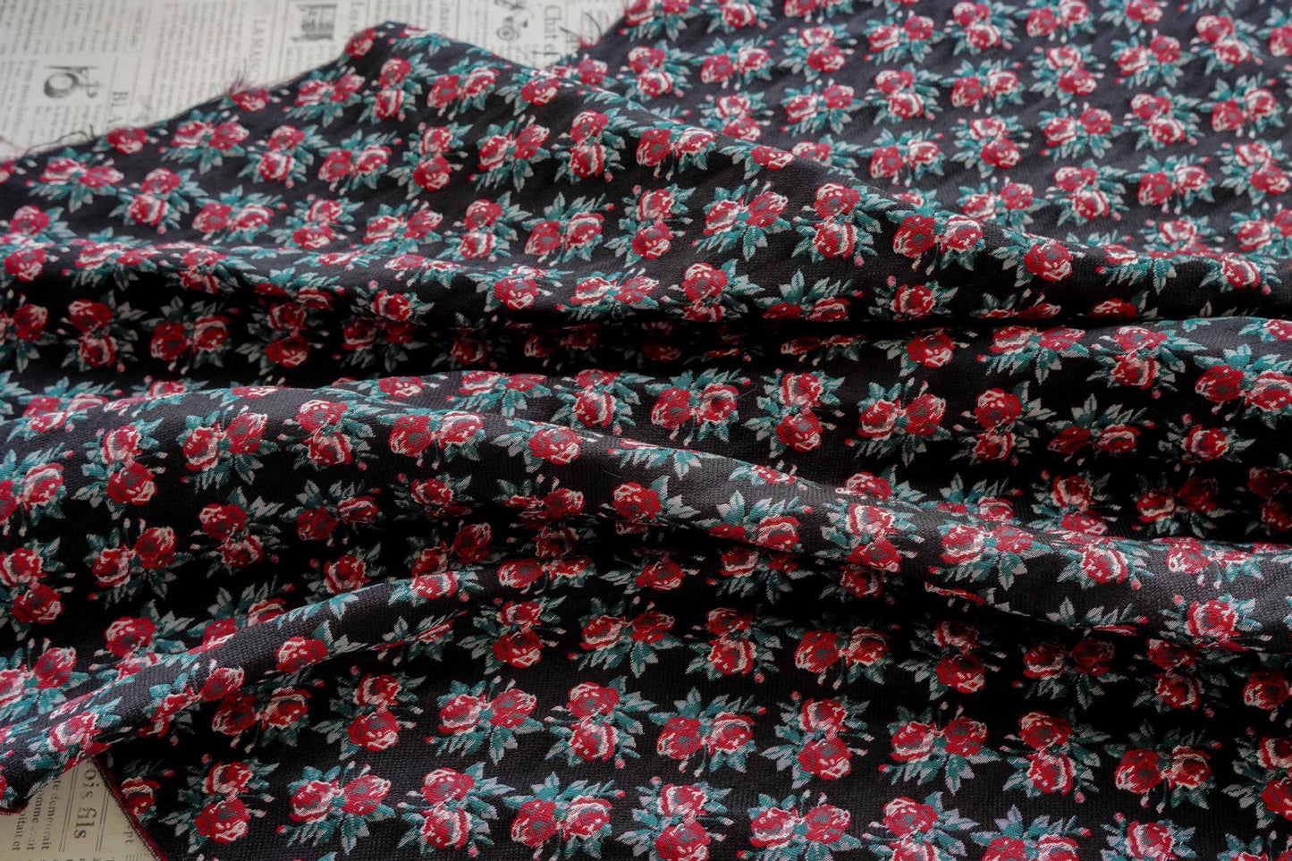 Floral Jacquard Fabric: Retro 3D Design, 56" Wide - By The Meter