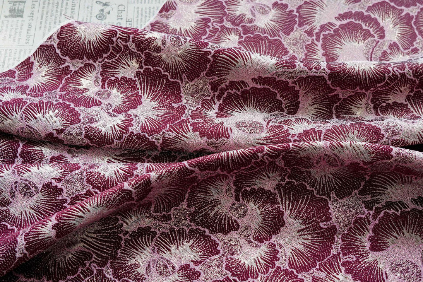 Ginkgo Leaf Gold Thread Jacquard Dress Fabric, 56" Wide