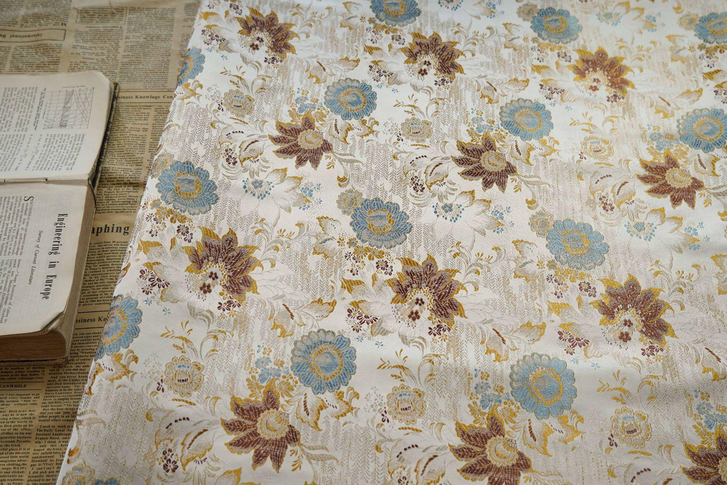 Floral Brocade Fabric: Silky Jacquard, Chinese Wedding Style, 58"W