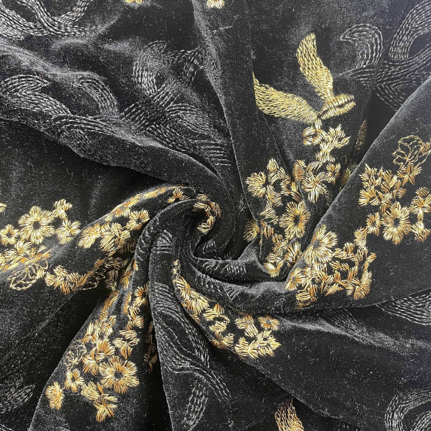 Magpie Embroidery Velvet Fabric: 49" Wide Sewing Material