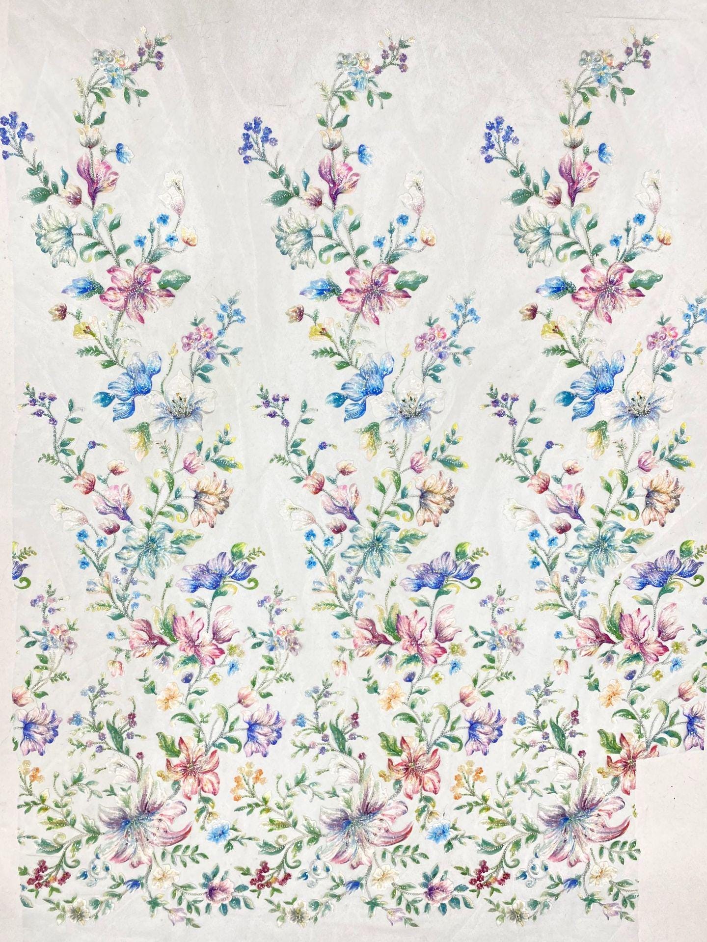 Embroidered Floral Fabric, Beads & Sequins, Cheongsam Dress Material