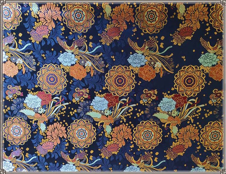 Silk Brocade Fabric: Peony Phoenix Design, 29.5" Wide, By The Meter