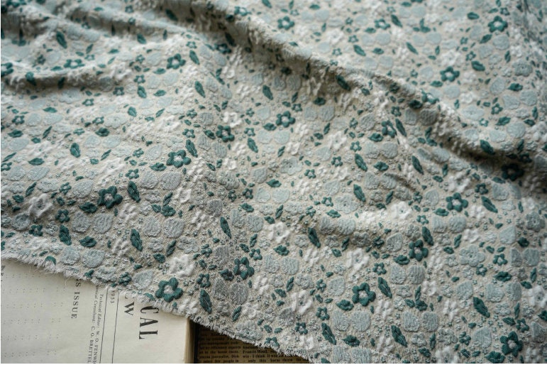 Jade Green Floral Jacquard Fabric: Embossed 3D Upholstery, Costume, Decor