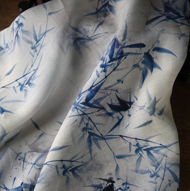Blue Bamboo Ramie Fabric: Sustainable Home Textile, 55" Wide