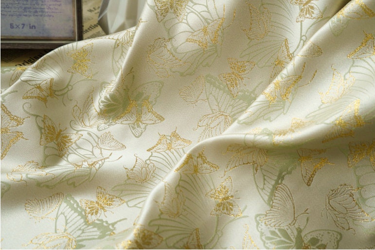 Gold Butterfly Jacquard Fabric: 59"W Costume Dress Material