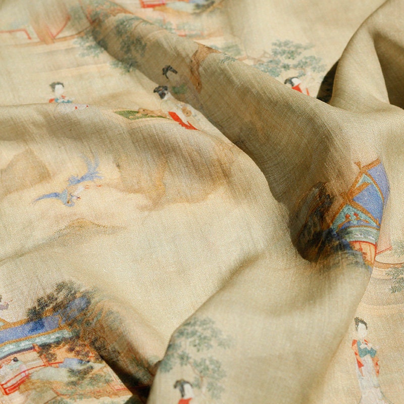 Vintage Style Ramie Fabric: 55"W Art Print for Sewing & Upholstery