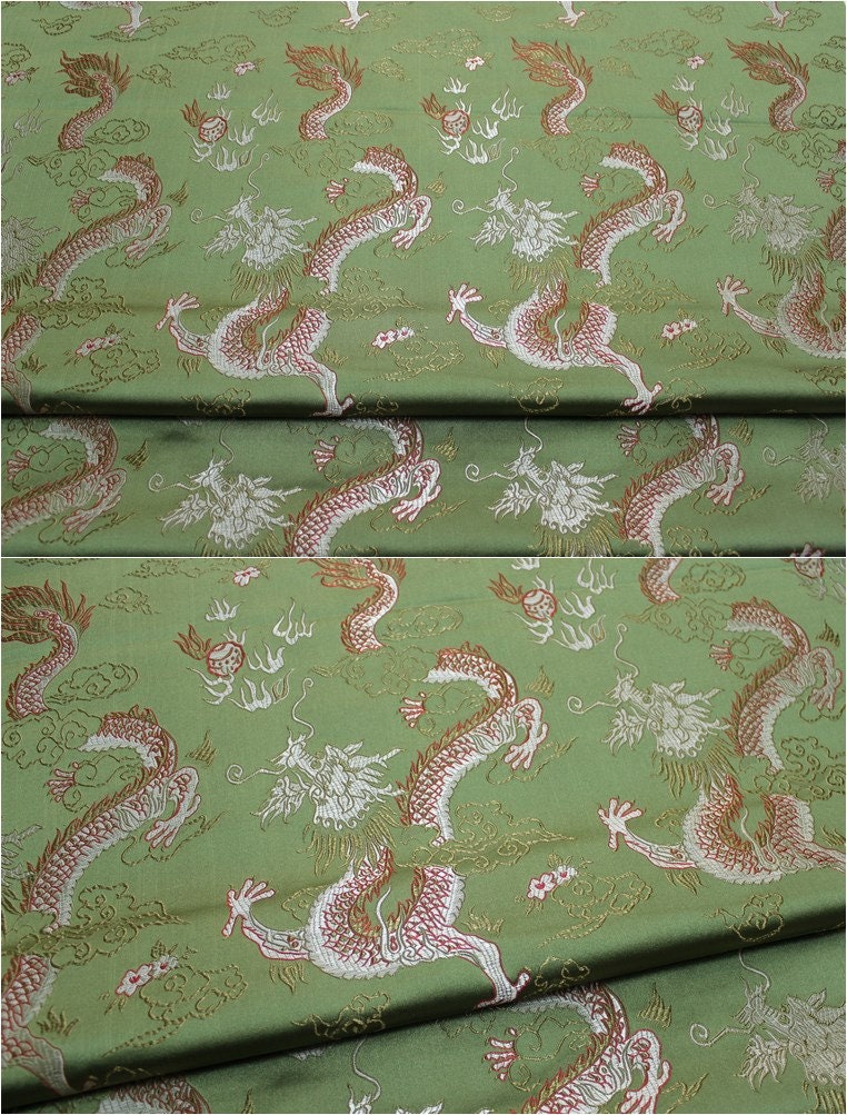 Chinese Dragon Silk Brocade Fabric: Fire Pattern, 29" Wide