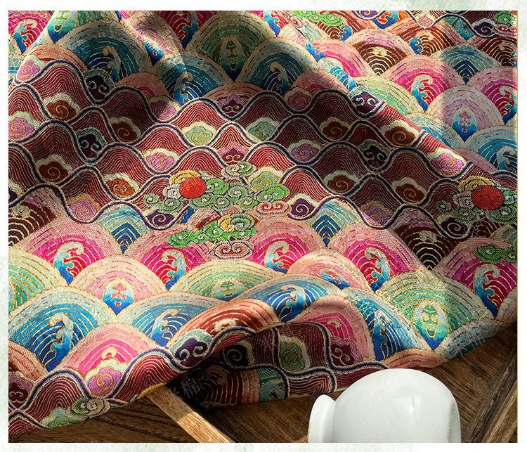 Jacquard Gambiered Canton Gauze Fabric - Xiangyun Tea Silk Brocade, 59" Wide