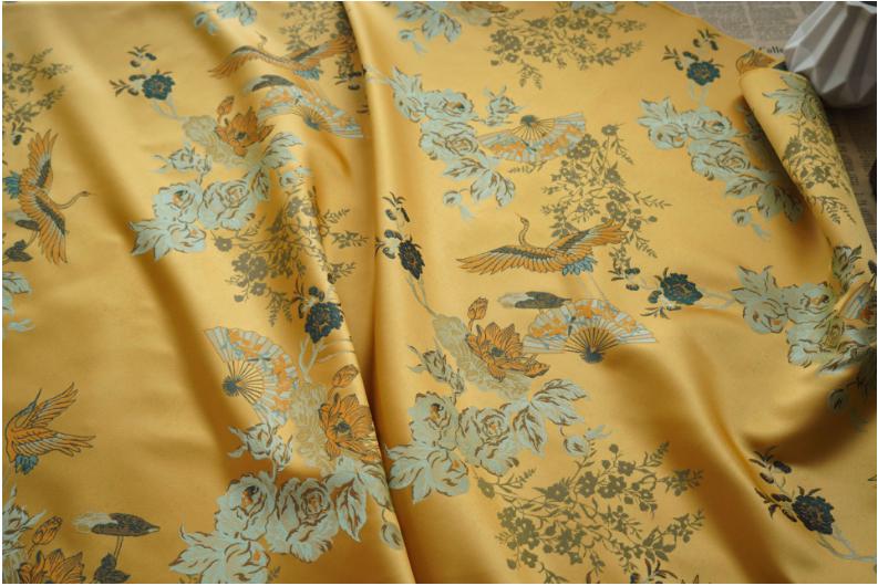 Gold Crane Brocade Fabric: 59"W Rayon Cheongsam Qipao Material