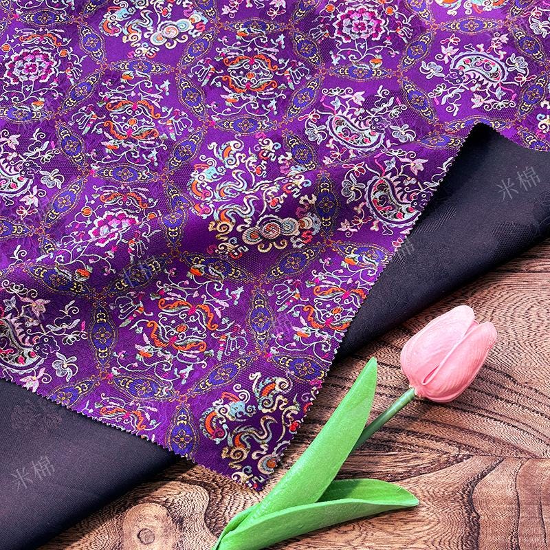 Purple Blossoms ��� New Chinese Style Jacquard Xiangyun Silk Blend - Poppylollipop
