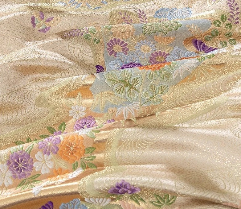 Nishijin Weaving Fabric: Gold Flower River Figure, Japanese Pattern (59"W)