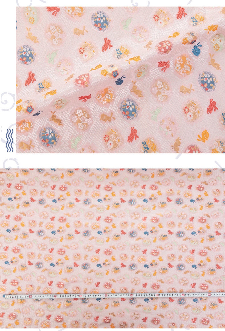 Nishijin Japanese Brocade Fabric: Easter Bunny Jacquard Silk Blend (59" Wide)