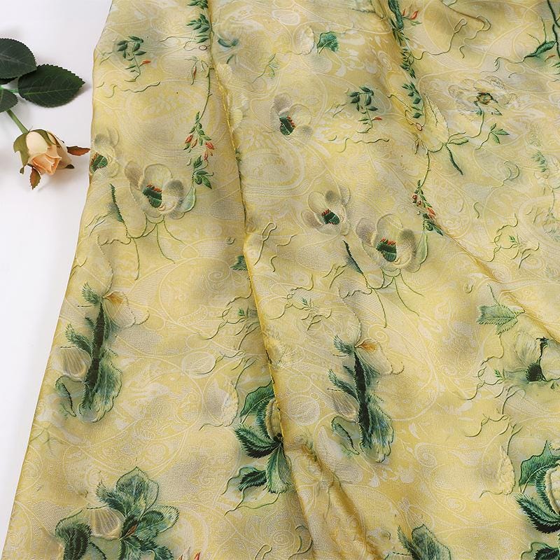 Green Floral Vine Shimmer Brocade Upholstery Jacquard Fabric by the Yard, three patterns
