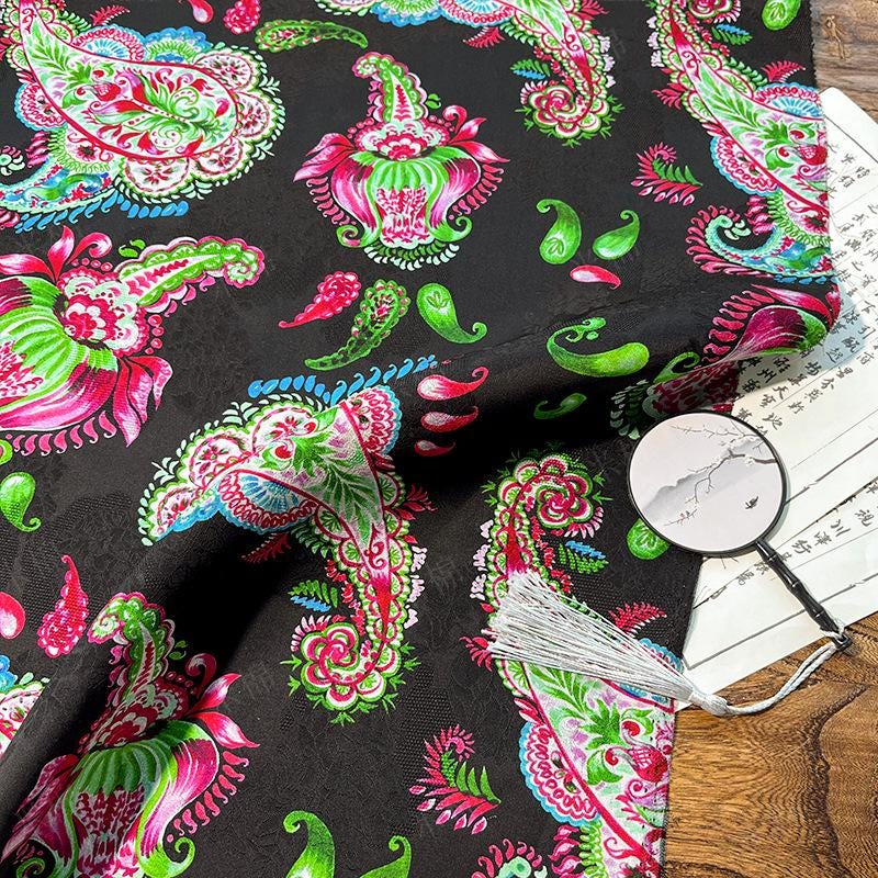 Luxurious Xiangyun Silk with Paisley Jacquard Pattern, 59" Wide - Poppylollipop